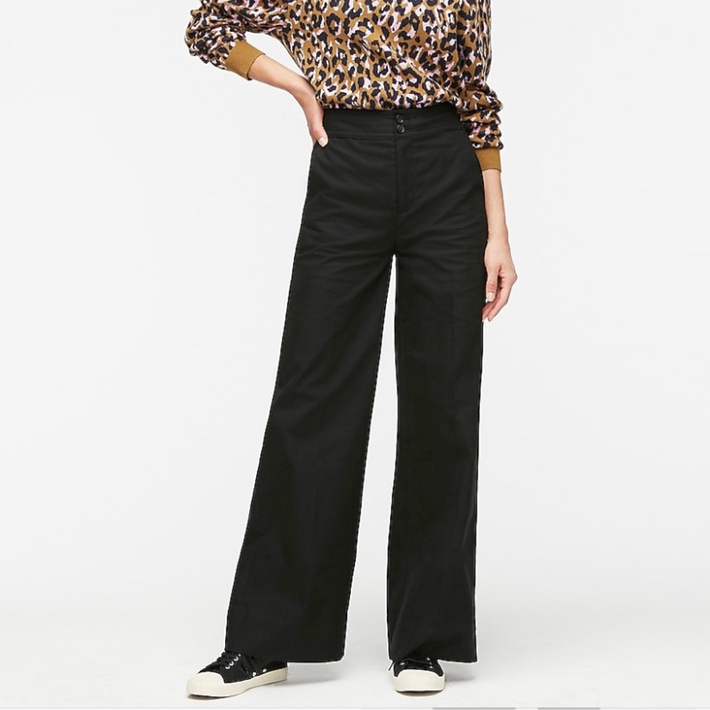 J crew Frankie pant black stretch twill wide leg